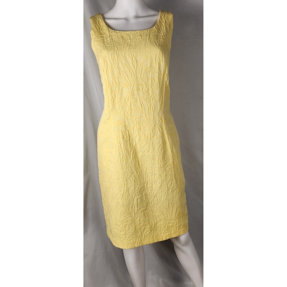 50s Vibe Yellow Textured Floral  Classic/Old-Money/Minimalist Sheath Dress  14